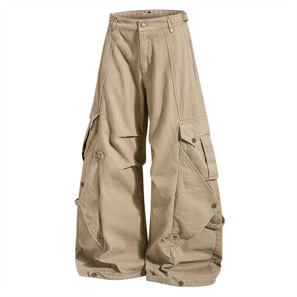 Wide-Leg Cargo Pants with Multi-Pocket Deconstructed Design