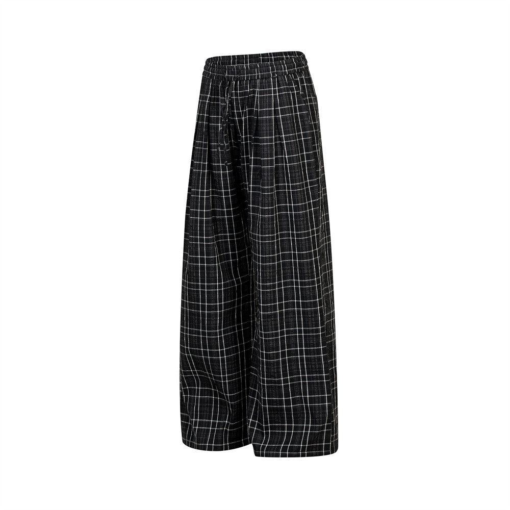 Men's Plaid Wide-Leg Pants – Relaxed Fit Drawstring Trousers