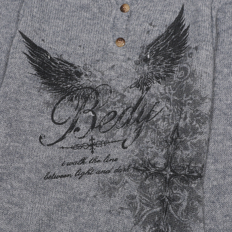 Eagle Cross Graphic Knit Sweater – Vintage American Henley Pullover