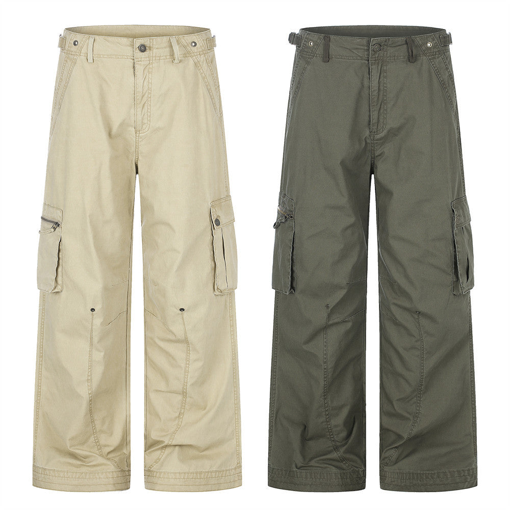Wide-Leg Cargo Pants – Multi-Pocket Straight-Fit Workwear Trousers