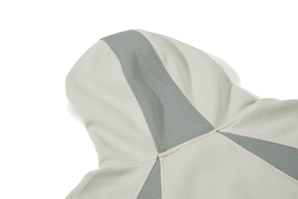 Oversize-Patchwork-Hoodie – grauer, zweifarbiger Streetwear-Pullover