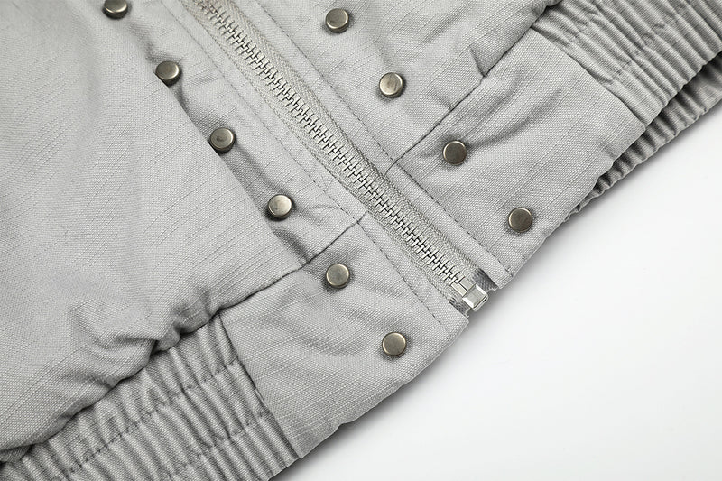 Studded Faux Fur Collar Bomber Jacket – Padded Moto-Inspired Winter Coat