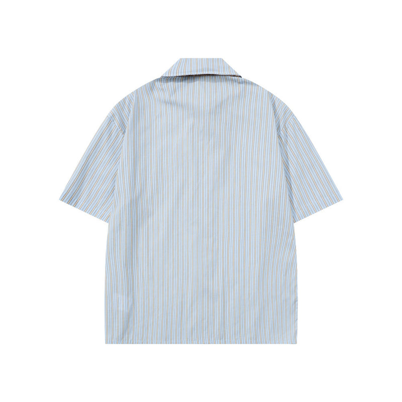 Striped Short Sleeve Shirt – Japanese Loose Fit with Necktie Detail