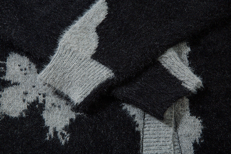 Gilet cardigan en maille jacquard papillon – Col V oversize, maille couple