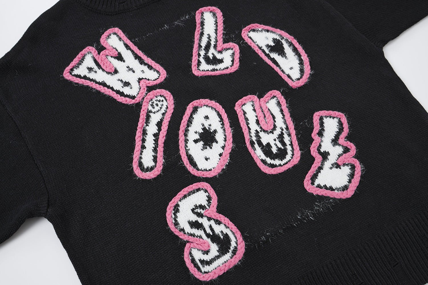 Pull en maille à lettres graffiti Wild Soul – Col rond oversize, style vintage américain
