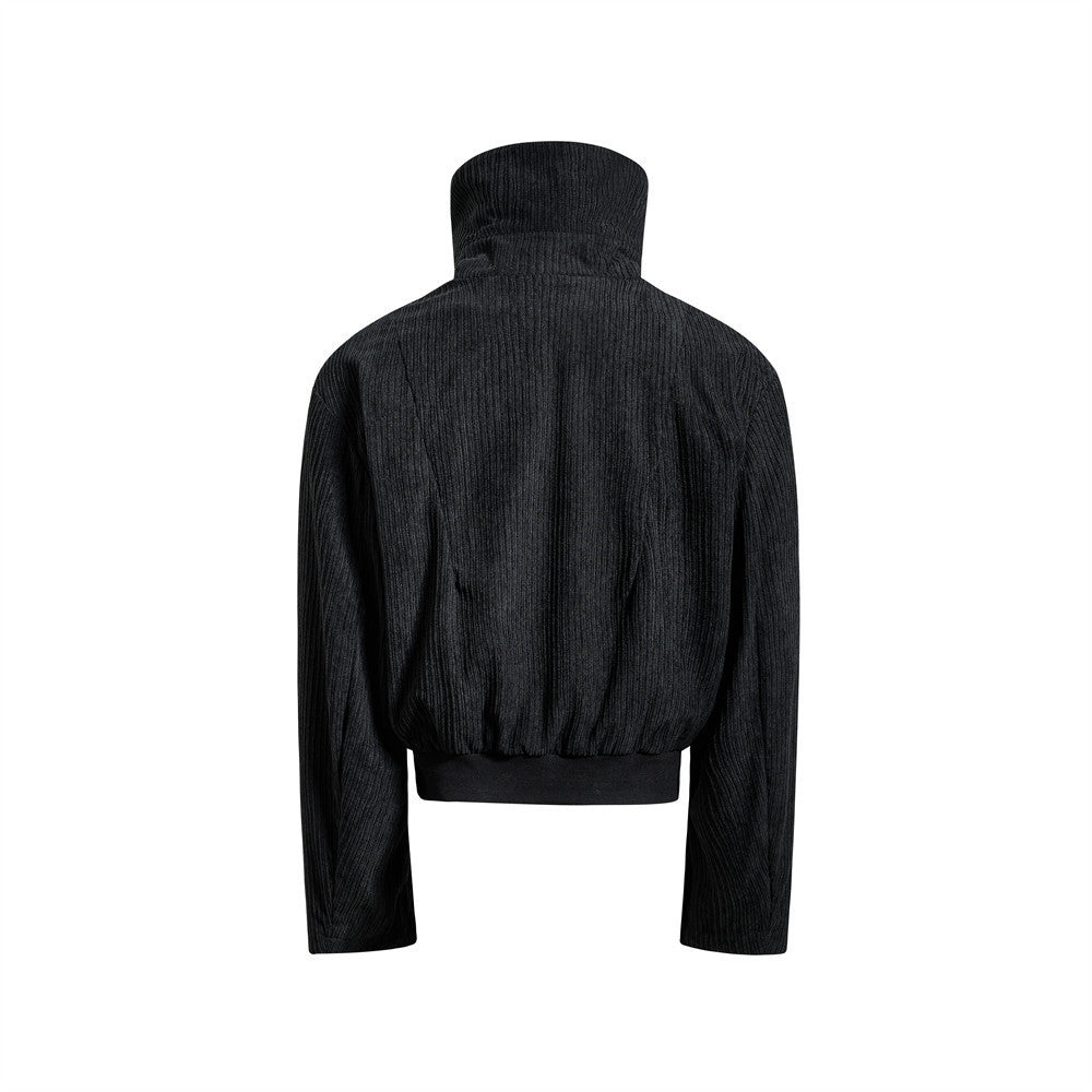 Chaqueta corta con cremallera y cuello alto - Corte holgado y textura de canalé