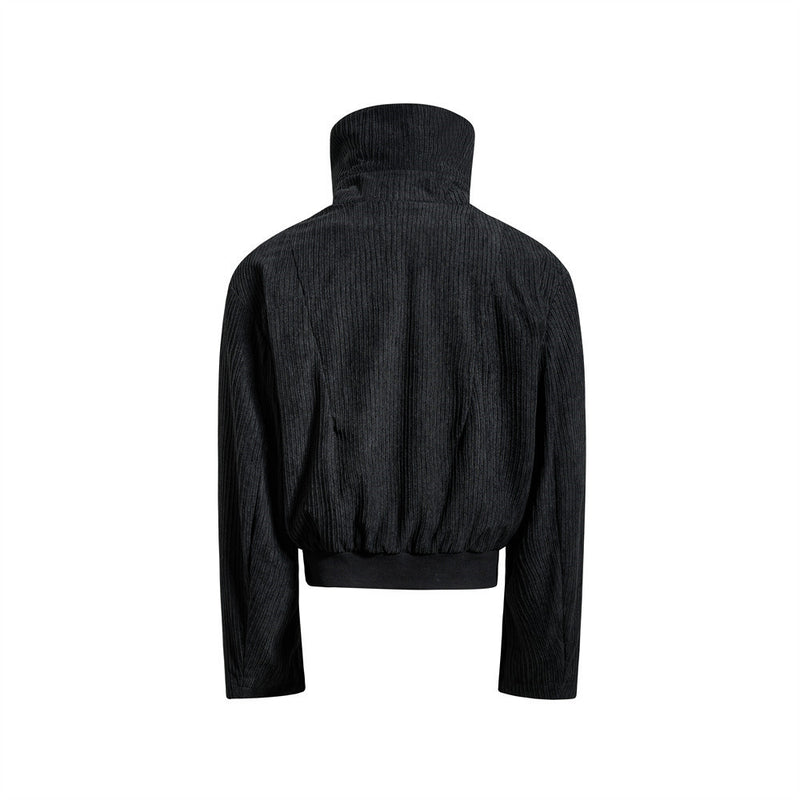 Chaqueta corta con cremallera y cuello alto - Corte holgado y textura de canalé