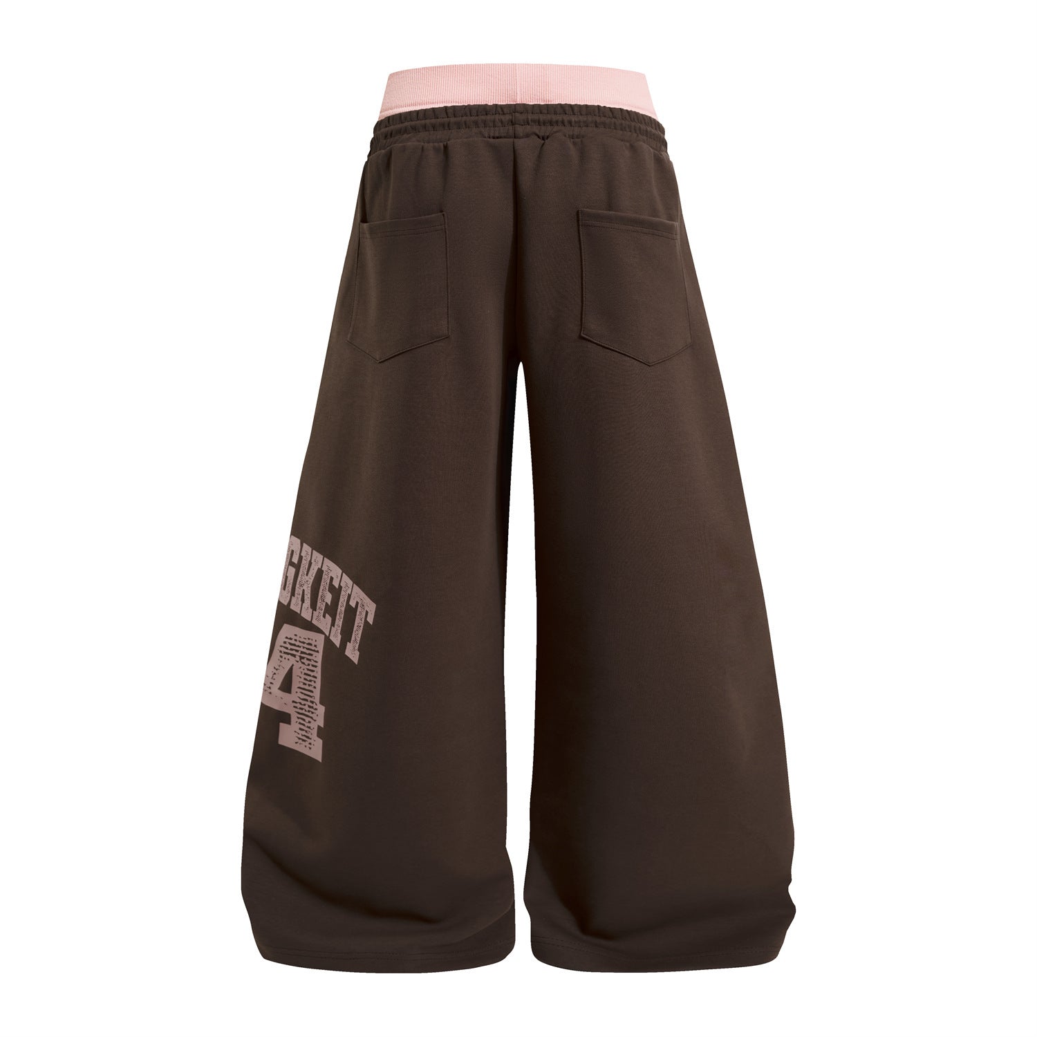 Pantalones de chándal de pierna ancha con estampado gráfico varsity y cintura rosa en contraste