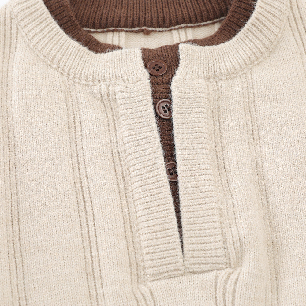 Pull homme en maille côtelée à col tunisien – Coupe oversize décontractée