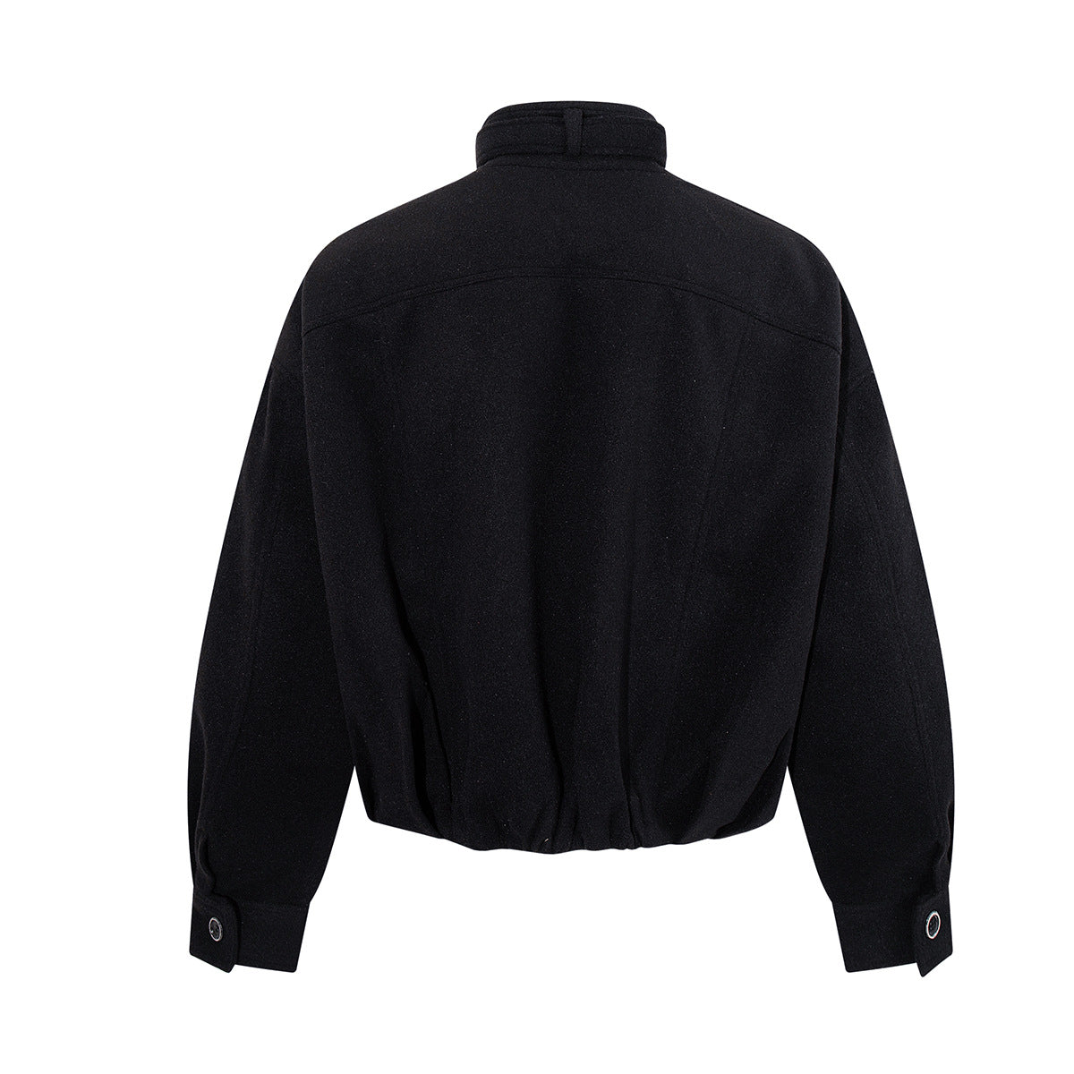 Oversized Wool-Blend Belted Bomber Jacket with Stand Collar