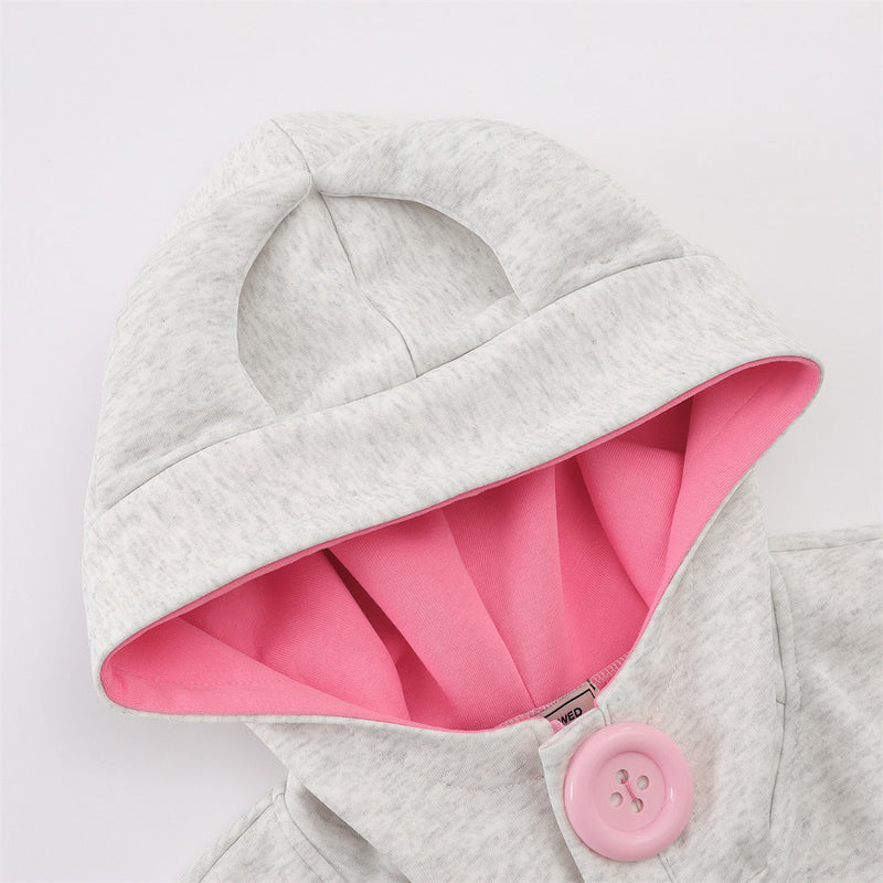 Demon Horn Hoodie – Oversized Button-Front Sweatshirt with 3-Stripe Sleeve