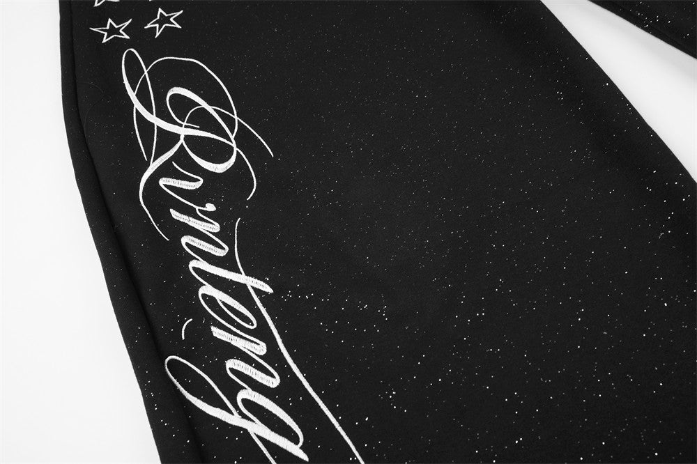 Baggy Track Pants Mens Wide-Leg Star Graphic Sweatpants with Glitter Fabric