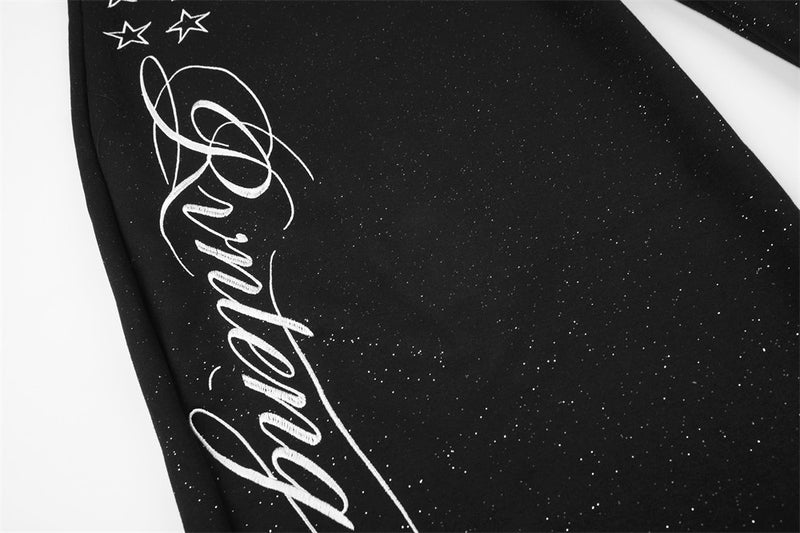 Baggy Track Pants Mens Wide-Leg Star Graphic Sweatpants with Glitter Fabric