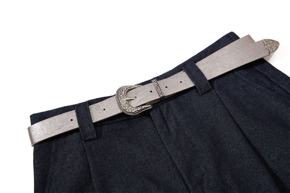 Wide-Leg Pleated Cropped Shorts with Belt – Men's Relaxed Fit