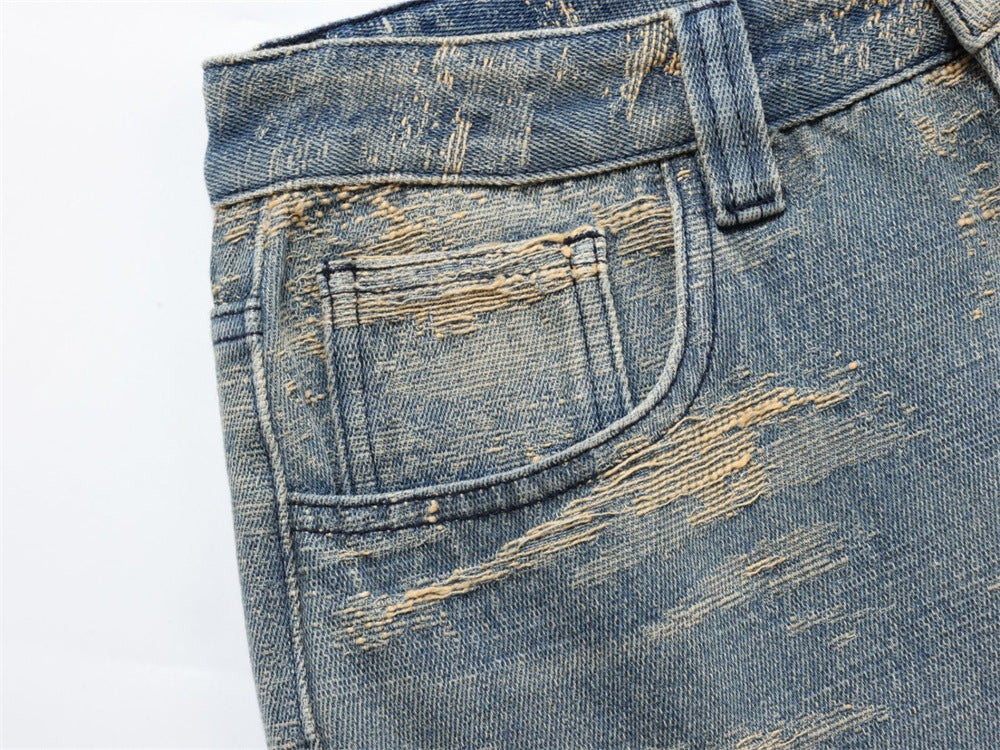Vintage Baggy Jeans Men – Heavy Distressed Wide-Leg Straight Denim Pants
