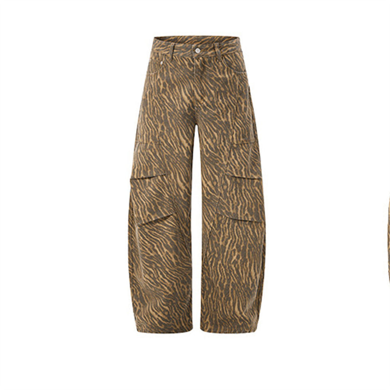 Wide-Leg-Cargohose mit Tigerstreifen – Oversize-Vintage-Streetwear-Hose