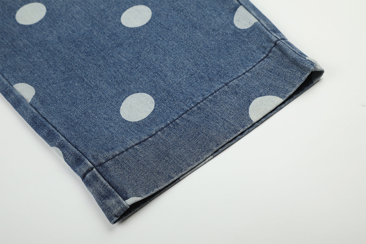 Baggy Mid Rise Jeans Wide-Leg Polka Dot Y2K Denim Pants