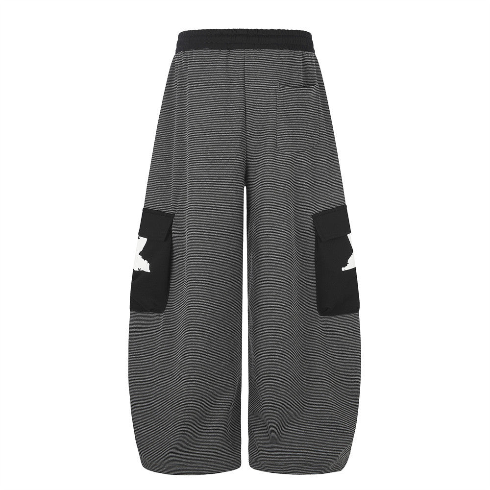 Wide-Leg Cargo Sweatpants with Letter Print & Star Patch Pockets