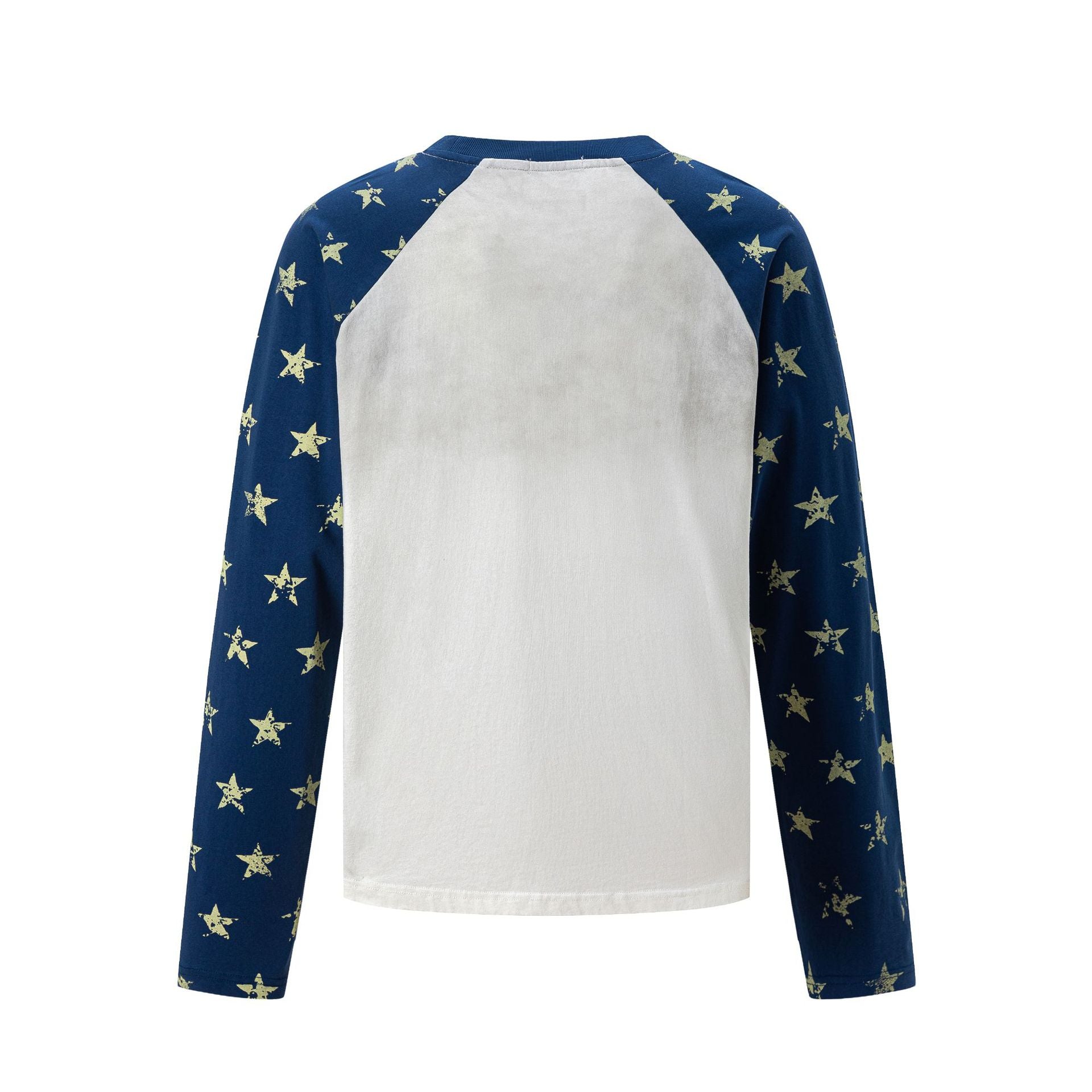 Long Sleeve Raglan Tee – Star-Print Sleeves & Vintage Heraldic Graphic