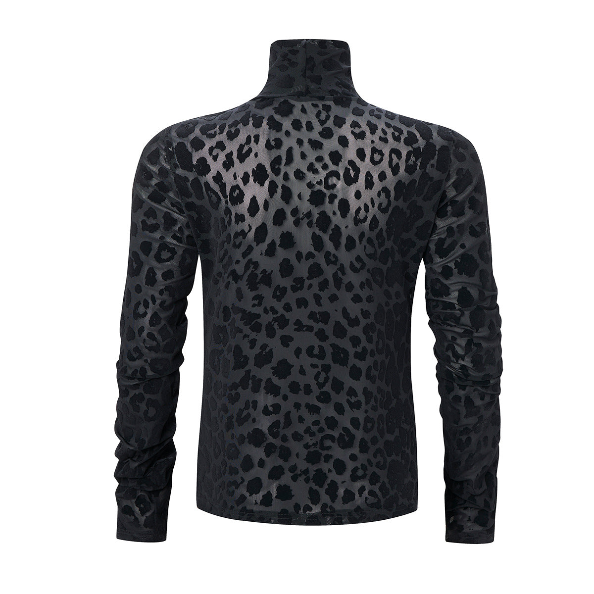 Leopard Print Turtleneck Long Sleeve Slim-Fit Shirt