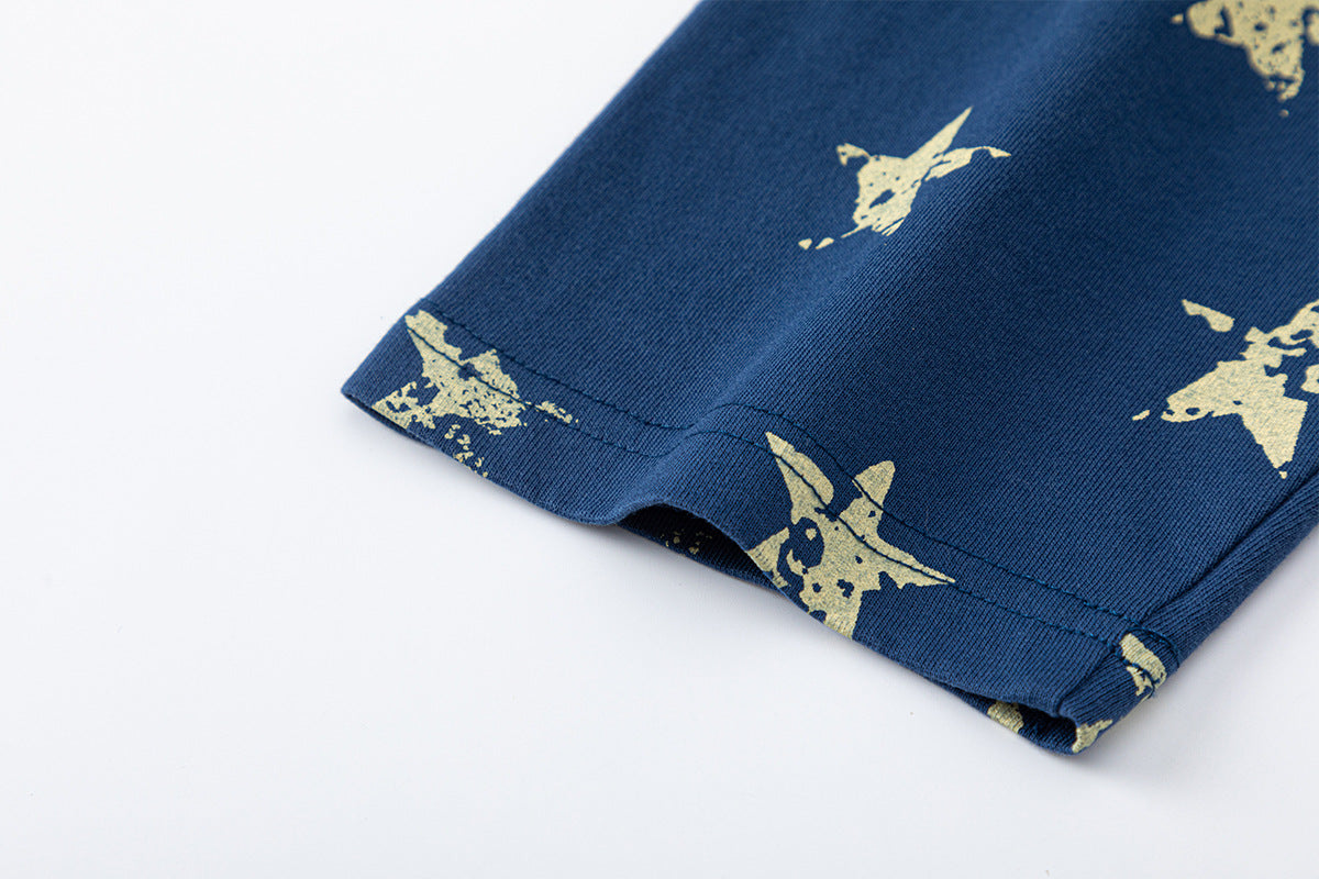 Long Sleeve Raglan Tee – Star-Print Sleeves & Vintage Heraldic Graphic