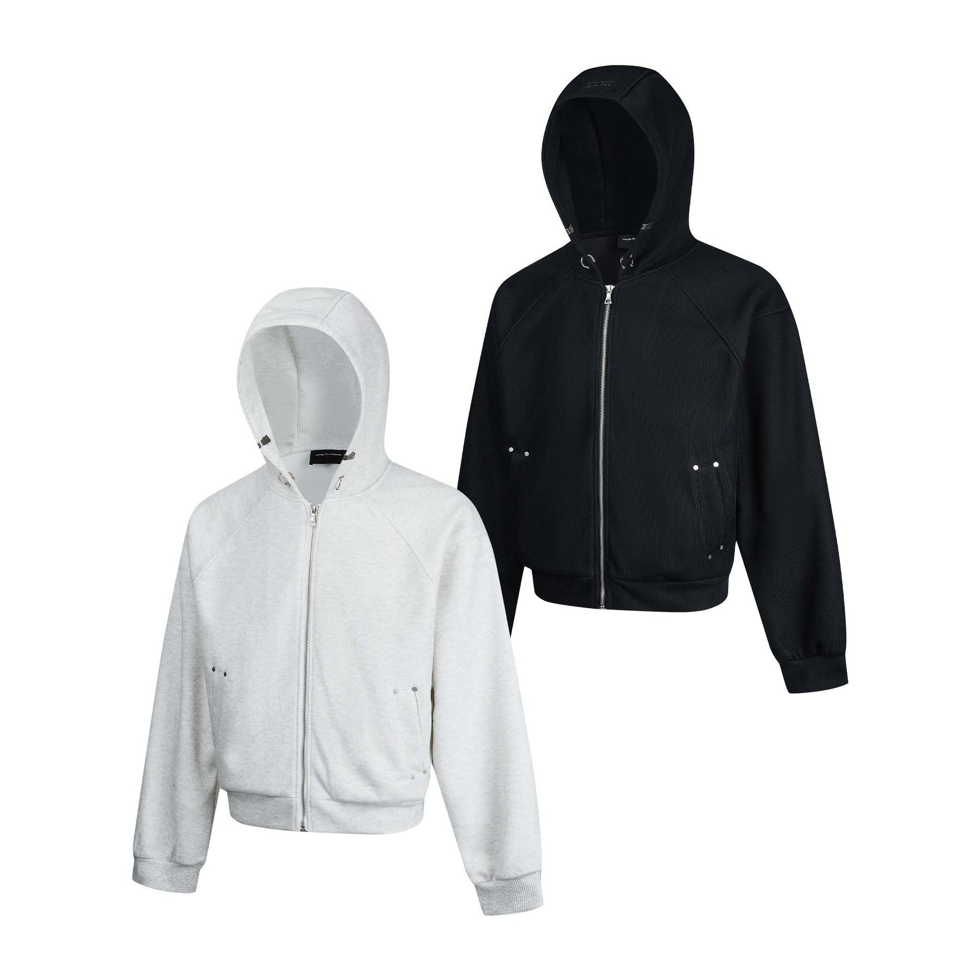 Sweat à capuche court zippé – Sweat intégralement zippé à manches raglan côtelées