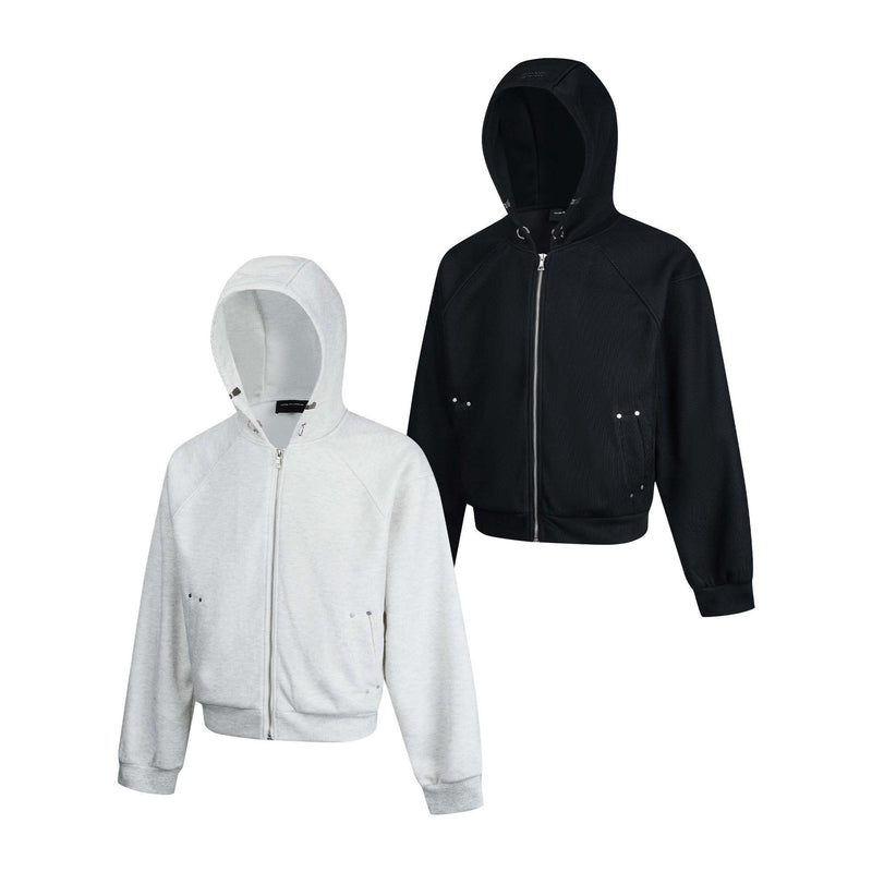 Sweat à capuche court zippé – Sweat intégralement zippé à manches raglan côtelées