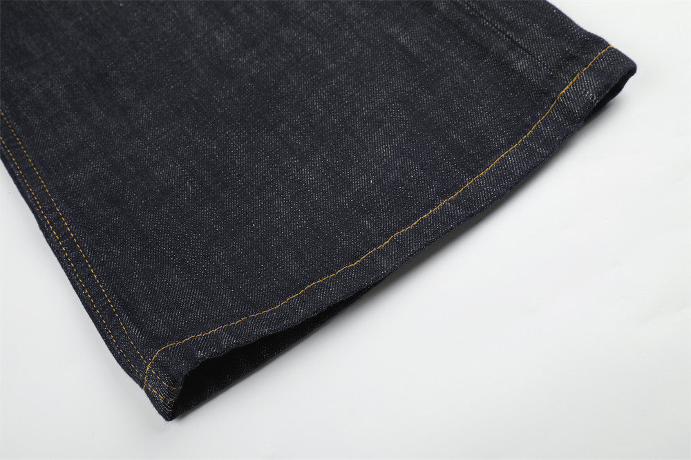 Wide-Leg Raw Denim Jeans with Music Note Embroidery