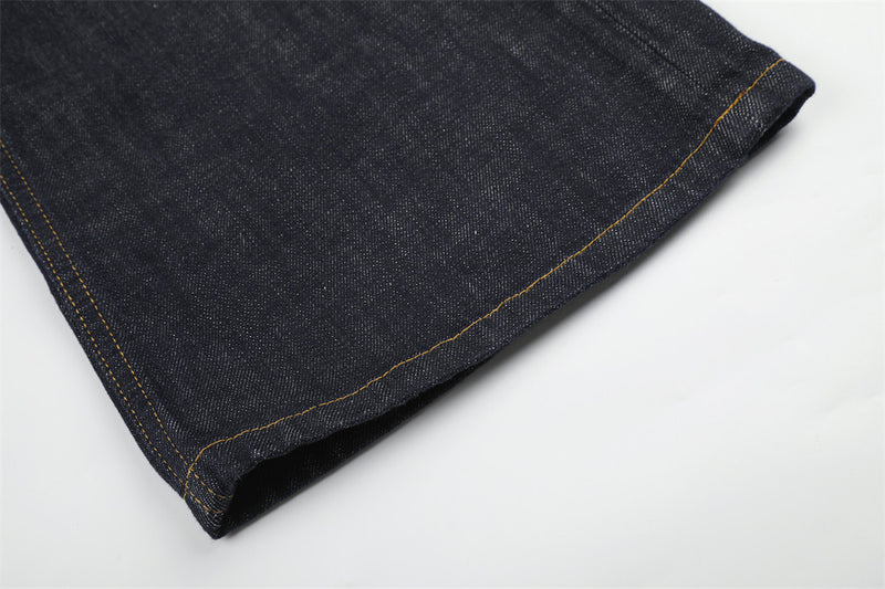 Wide-Leg Raw Denim Jeans with Music Note Embroidery