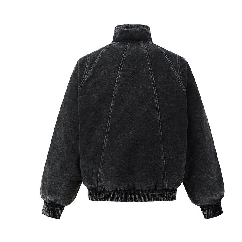 Washed Denim Padded Bomber Jacket – Deconstructed Moto-Inspired Outerwear