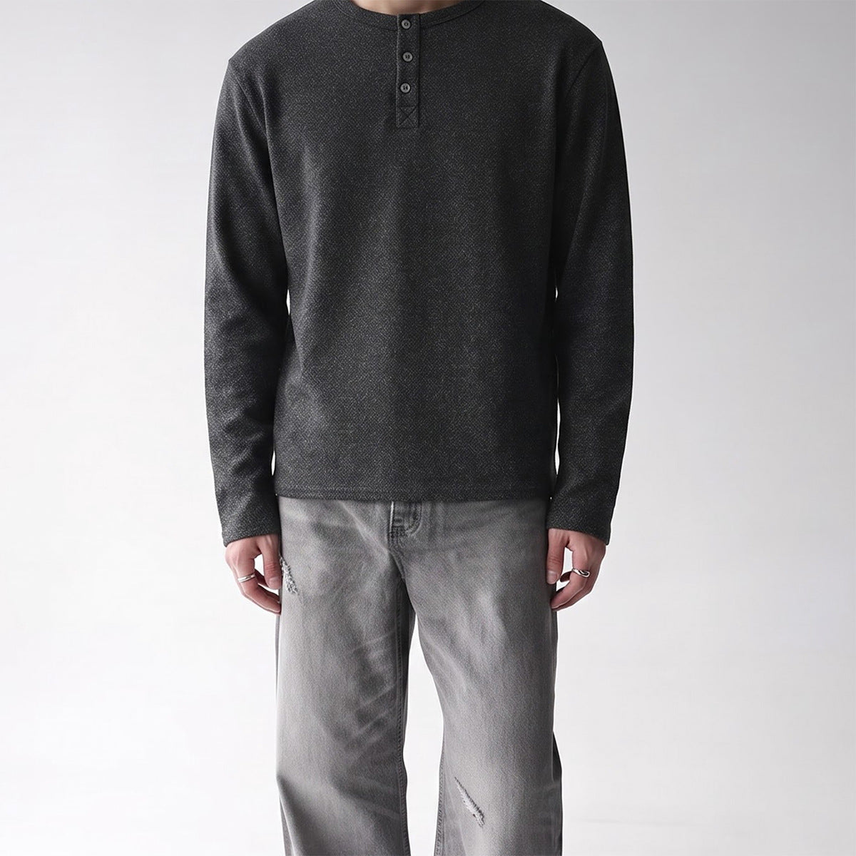Men's Long-Sleeve Henley T-Shirt – Vintage American Style, Relaxed Fit