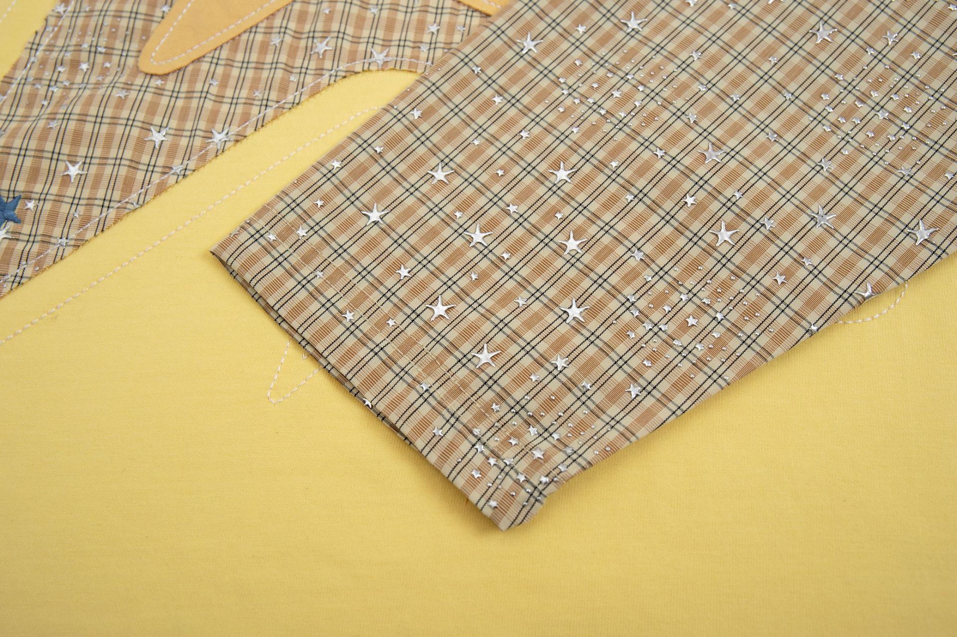 Langarmshirt mit Sternen-Applikation, Faux-Layering und karierten Kontrastärmeln