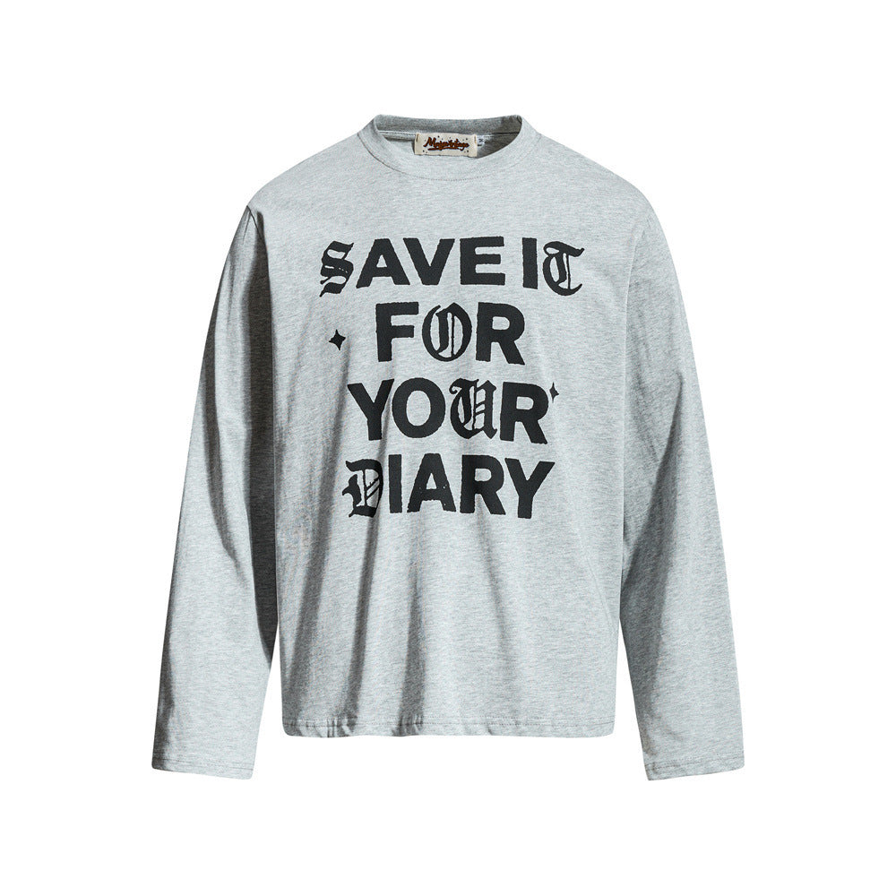 Gothic Letter Print Long Sleeve Tee – Relaxed Fit Crew Neck Graphic Shirt