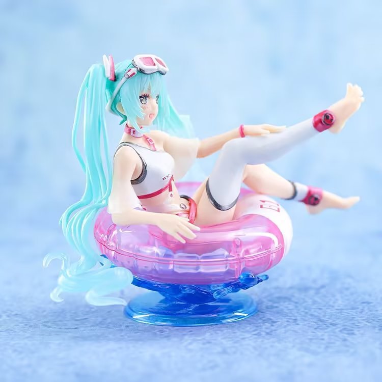 The Hatsune Miku Swimsuit with Float Ring 11cm PVC Figure by Hatsune Miku captures the anime character&