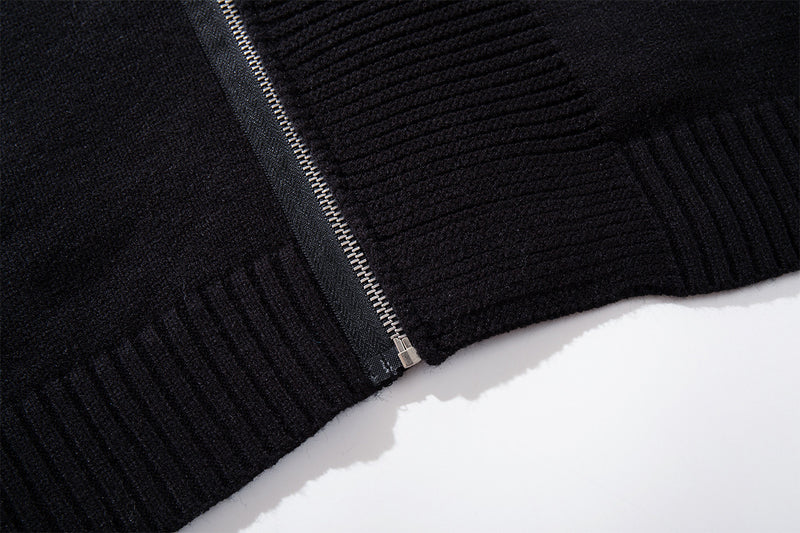 Zip Up Hoodie Black Knit Oversized Full-Zip Sweater Hoodie