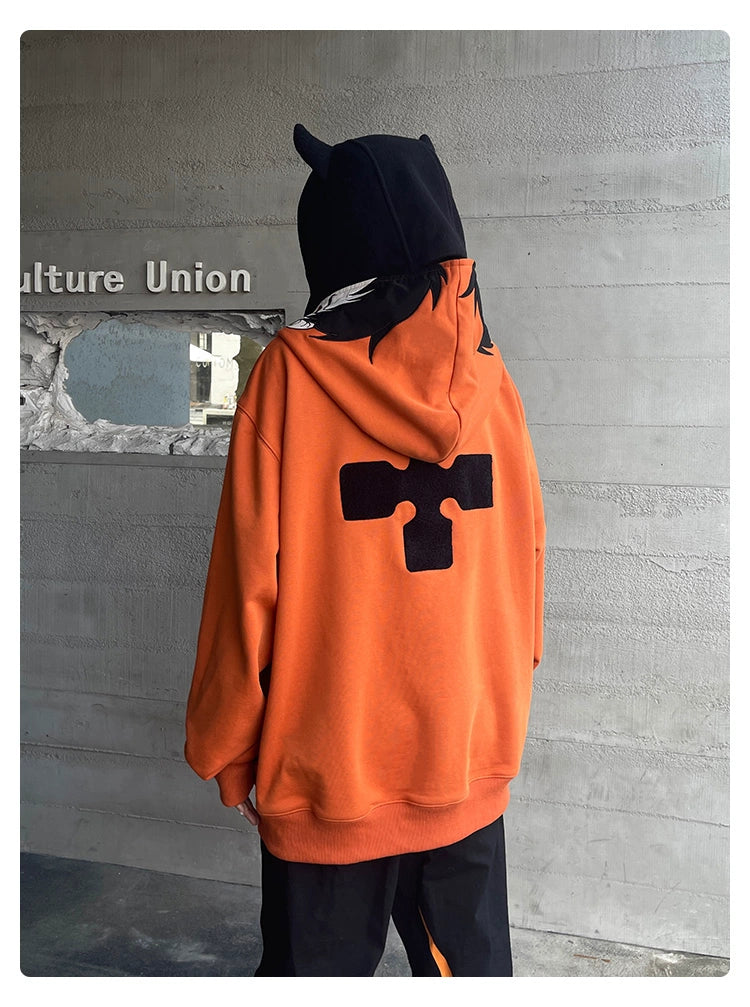 Fire Force Inspired Orange Zip-Up Hoodie - 400GSM Oversized Anime Streetwear