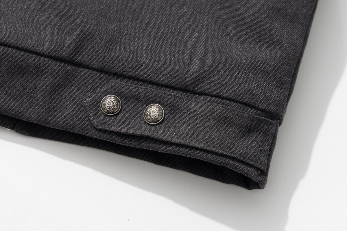 Men's Faux Fur Collar Studded Bomber Jacket – Charcoal Winter Coat