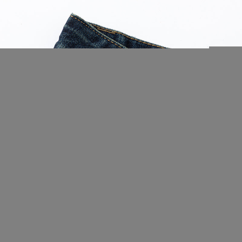 Wide-Leg Jeans – Vintage Washed Dark Blue with Distressed Details