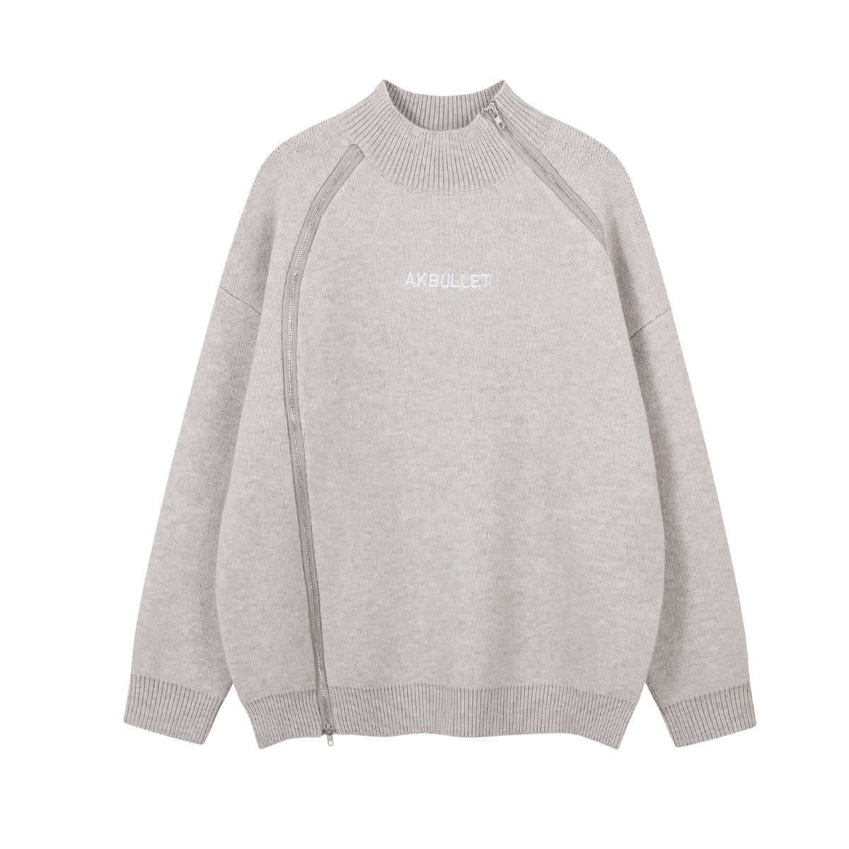 Mens Zip Up Sweater – Diagonal Zipper Mock-Neck Knit Pullover