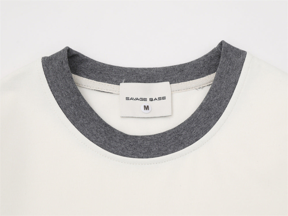 Camiseta de manga larga para hombre con bloques de color y bordado de texto – Corte relajado