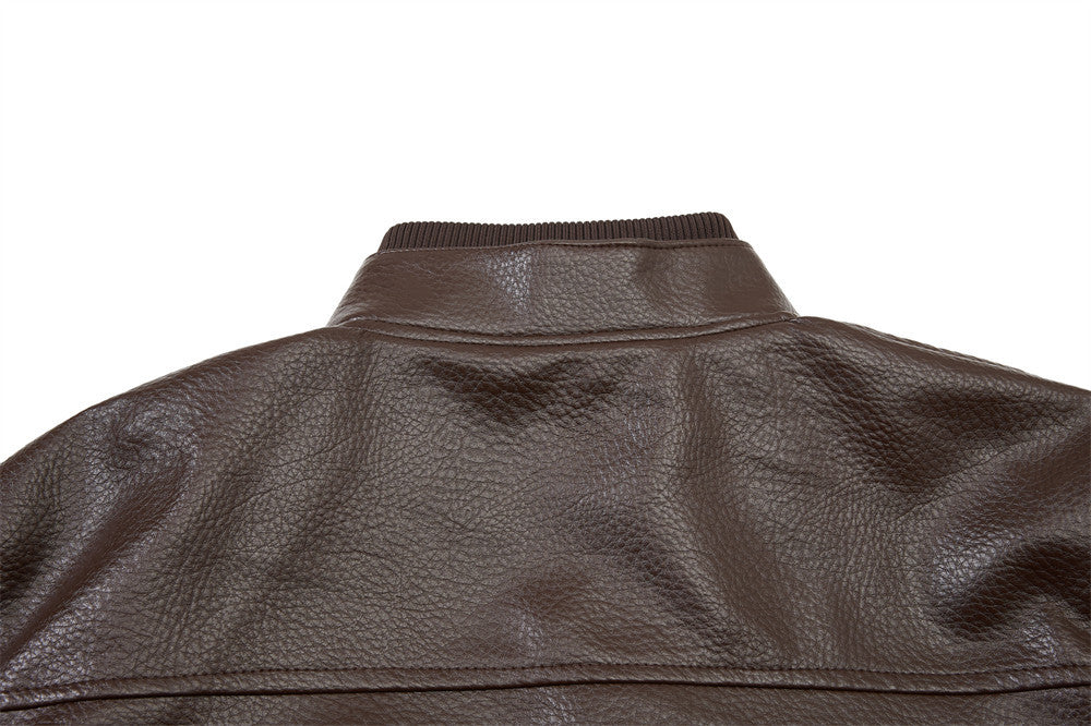 Men's Vintage Leather Bomber Jacket – Stand Collar PU Leather with Snap Buttons