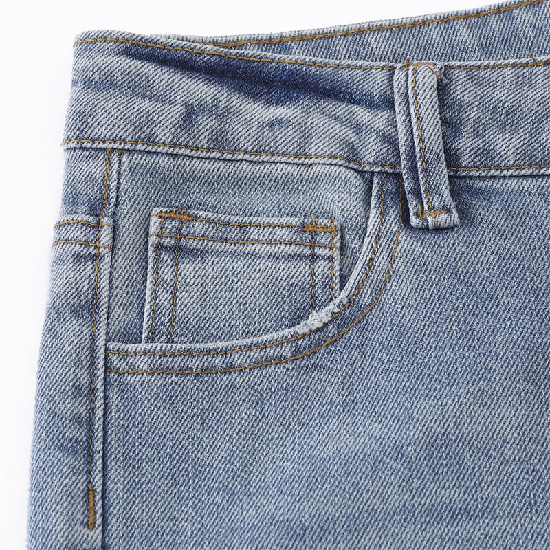 Jean homme flare wide leg – Délavage clair, fente latérale et étoiles