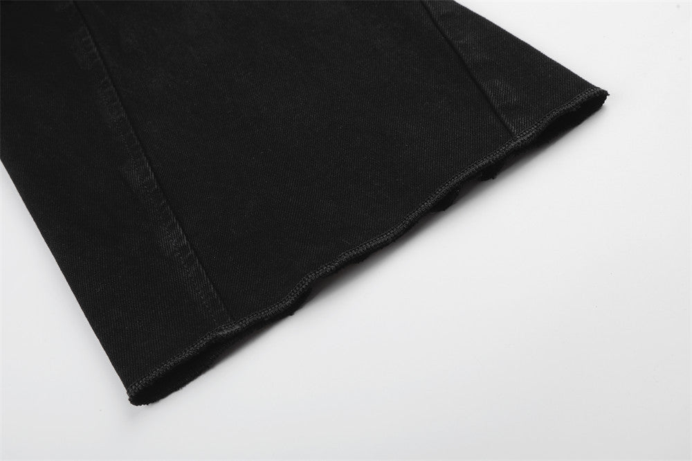 Wide-Leg Cargo Jeans – Pleated Multi-Pocket Washed Black Denim