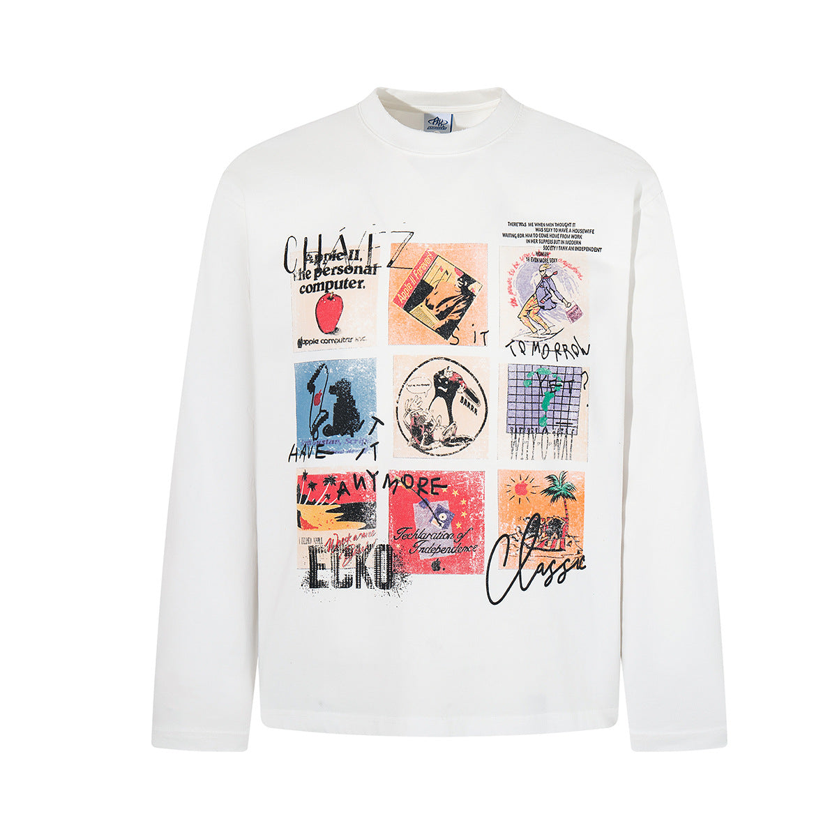 Retro-Collage-Longsleeve mit Grafik – Oversized Streetwear-Shirt