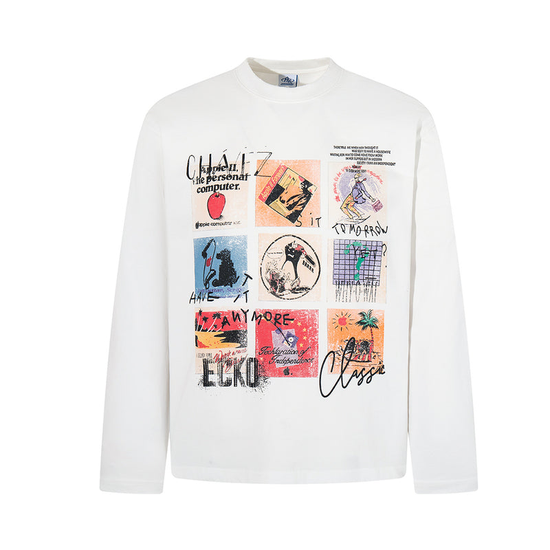 Retro-Collage-Longsleeve mit Grafik – Oversized Streetwear-Shirt