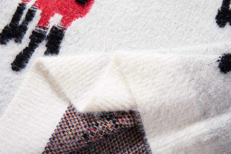 Colorful Sheep Jacquard Crew Neck Sweater – Relaxed Fit Knit