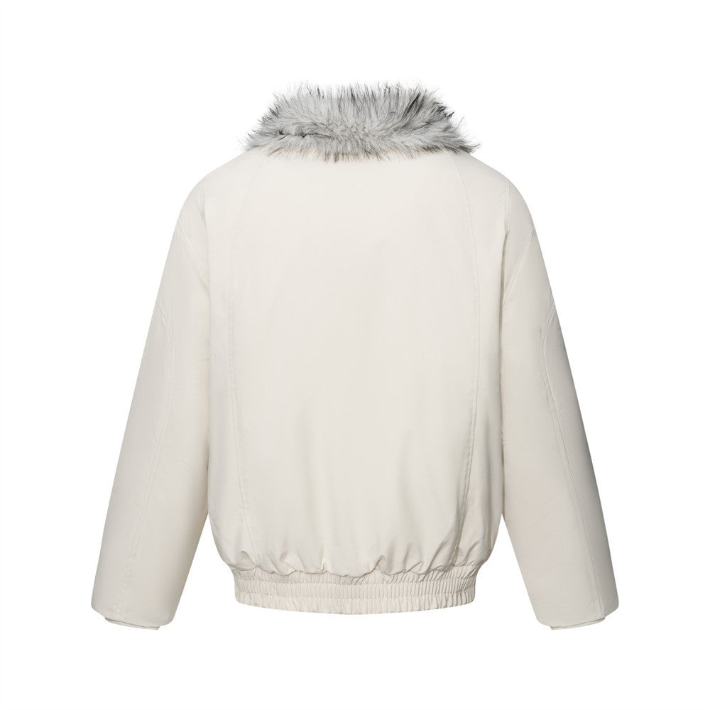Men's Faux Fur Collar Bomber Jacket – Padded Winter Coat with Dual Zip Pockets