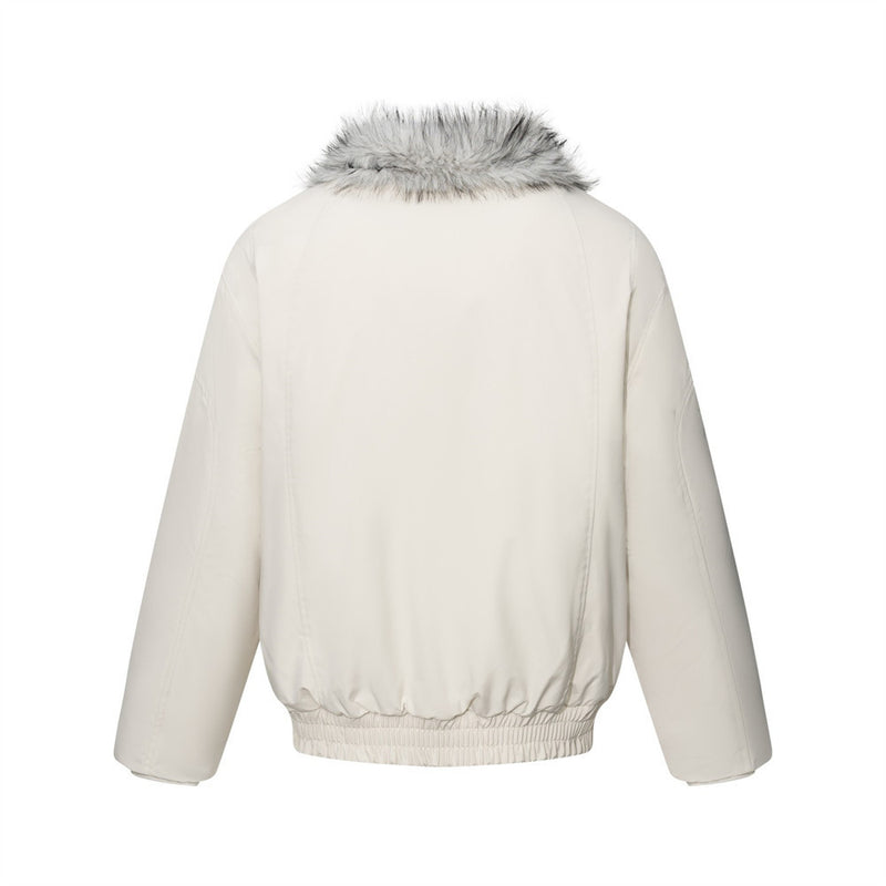 Men's Faux Fur Collar Bomber Jacket – Padded Winter Coat with Dual Zip Pockets