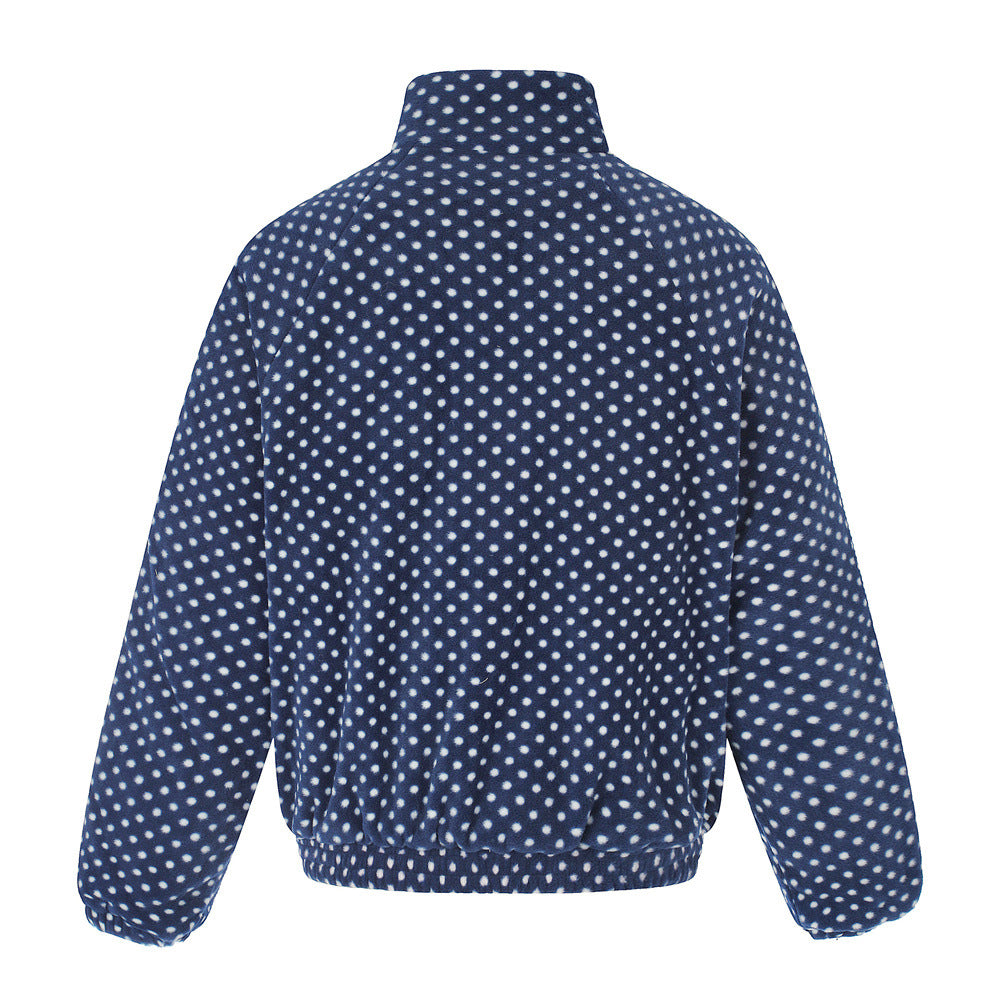 Padded Jacket for Men – Navy Polka Dot Star Patch Track Jacket with Stripe
