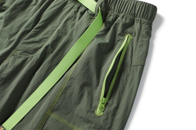 Men's Outdoor Nylon Track Pants with Belt — Contrast Stitch Wide-Leg Casual